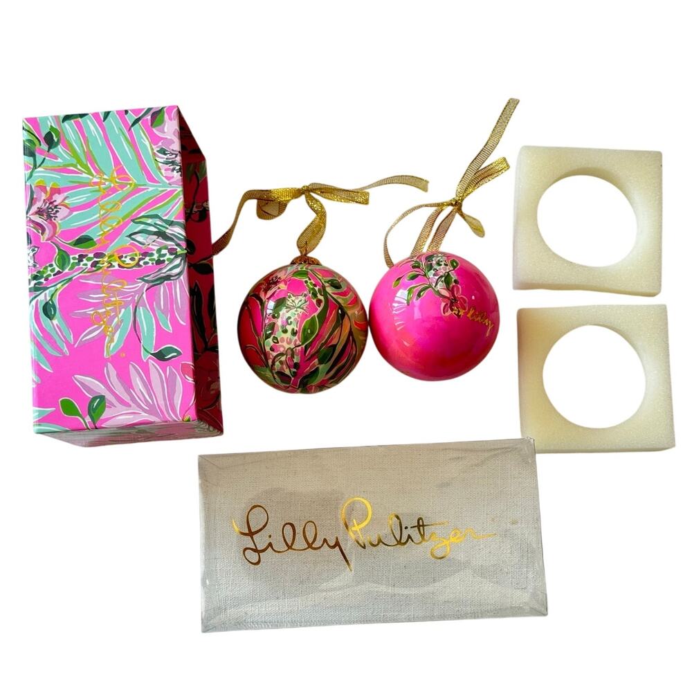 Lilly Pulitzer Holiday Ornament Set of 2 pink floral